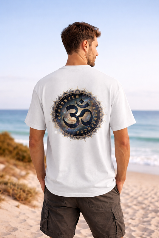 Om Cosmic Mandala Back Print Oversized T-Shirt