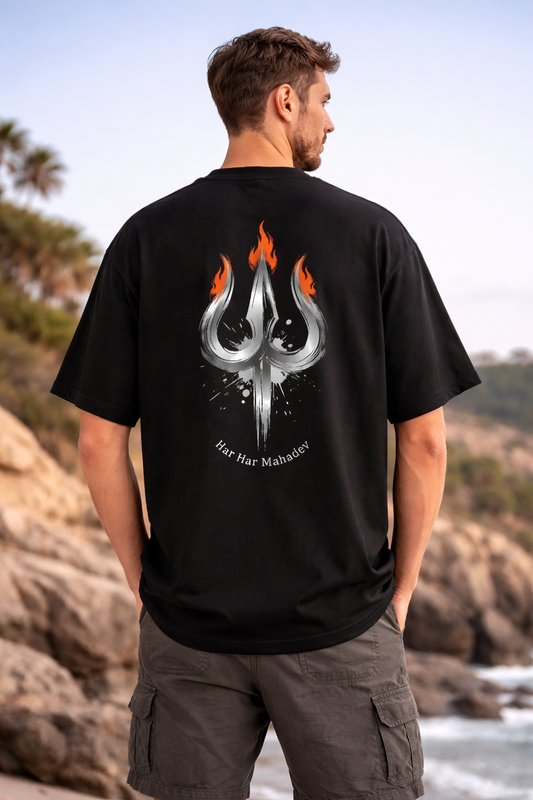 Har Har Mahadev Trishul Back Print Oversized T-Shirt