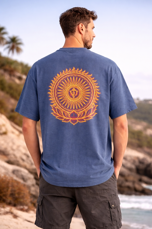 Sun Chakra Lotus Back Print Oversized T-Shirt